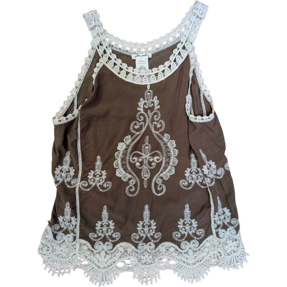 Ultra Pink Tank Top Womens Small Brown Crochet Lace Sleeveless Rayon Boho